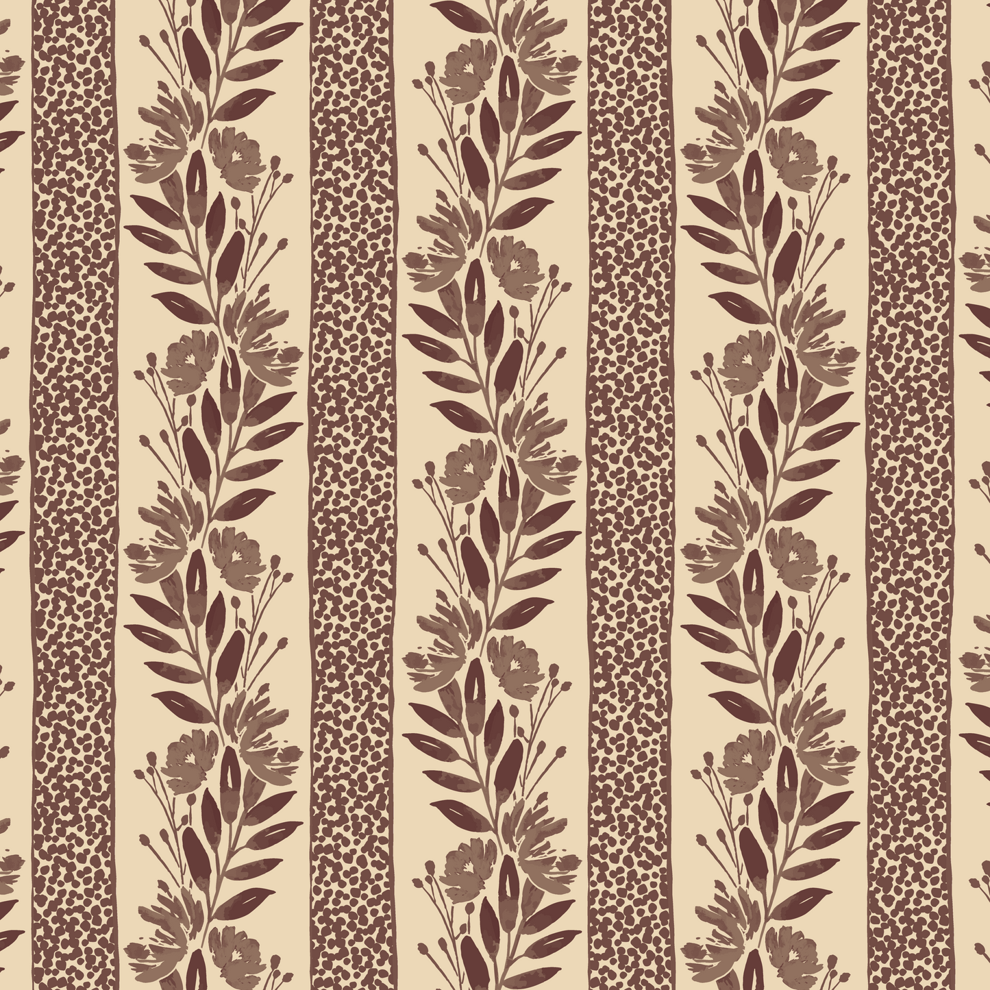 Floral Stripe Fabric | Plum & Cream