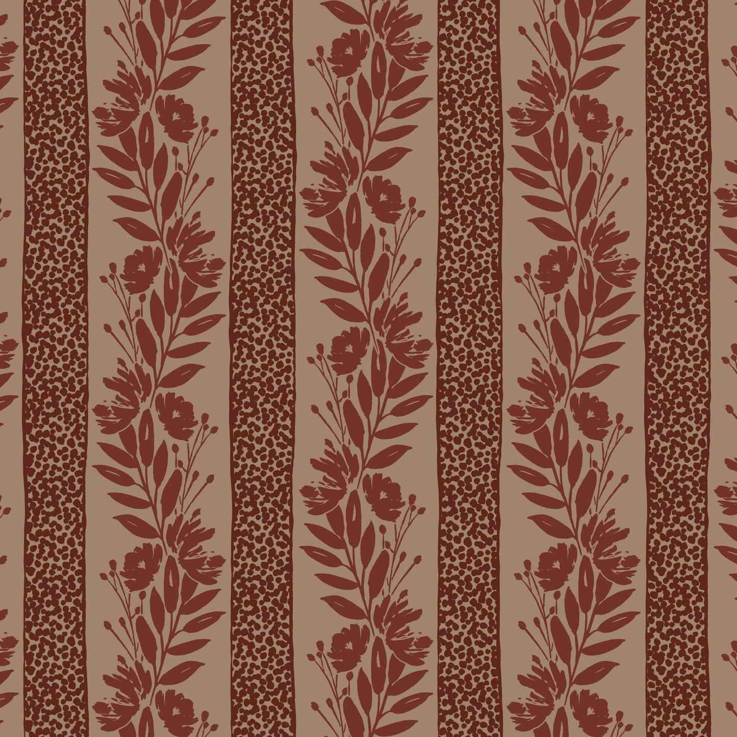 Floral Stripe Fabric | Brick & Taupe