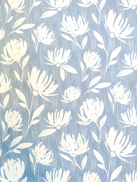 Flora in Dusty Blue, Wallpaper Swatch
